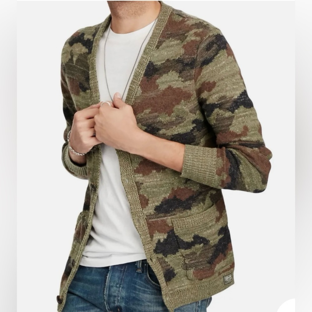 MENS RALPH LAUREN DENIM & SUPPLY CAMOUFLAGE CARDIGAN SWEATER, SMALL